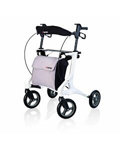 Topro Pegasus carbon rollator in de kleur wit met grijs/zwarte boodschappentas. 