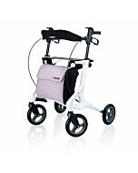 Topro Pegasus carbon rollator in de kleur wit met grijs/zwarte boodschappentas. 