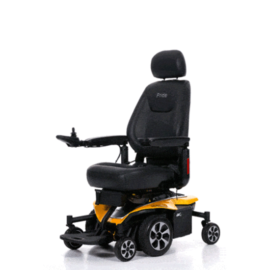 Pride Jazzy Air 2 Elektrische Rolstoel met elektrische hoog laag verstelling. Deze Midwheel rolstoel is voorzien van Active-Trac vering.